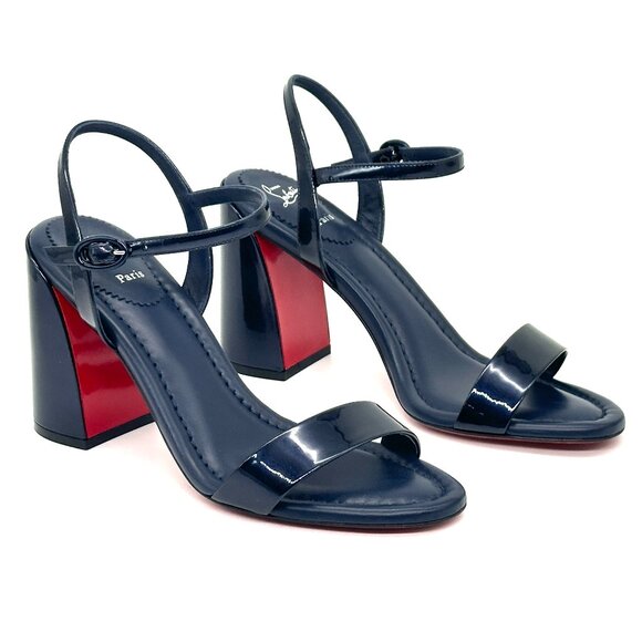 Christian Louboutin MISS JANE SANDAL 85 Patent Leather Heels Shoes Zaffiro - Picture 10 of 16